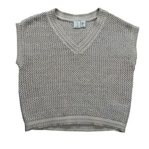 Joie Knit Sweater Vest Sleeveless V-Neck Metallic Gold‎ Accents Large